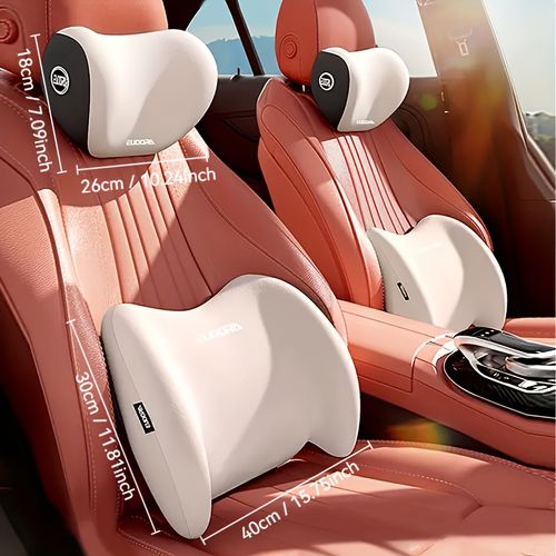 Car Headrest and Lumbar Support Set | Comfortable Upgrade for Autumn and Winter | Ergonomic Fit Design | High-Density Foam Filling | Comfortable for Long-Distance Driving | Includes 1 Headrest + 1 Lumbar Support