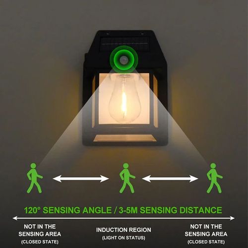 Solar outdoor wall light, human body induction, three-mode tungsten wall light, garden villa courtyard night light, rainproof