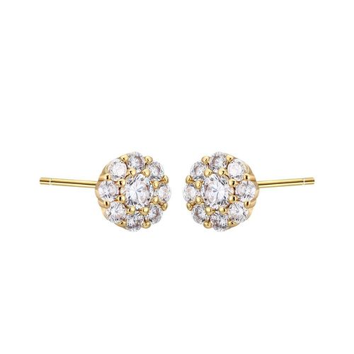 Round Floral Silver Stud Earrings for Women, Inlaid with Cubic Zirconia, Ultra-Sparkling Full-Diamond Petal Earrings, Light Luxury