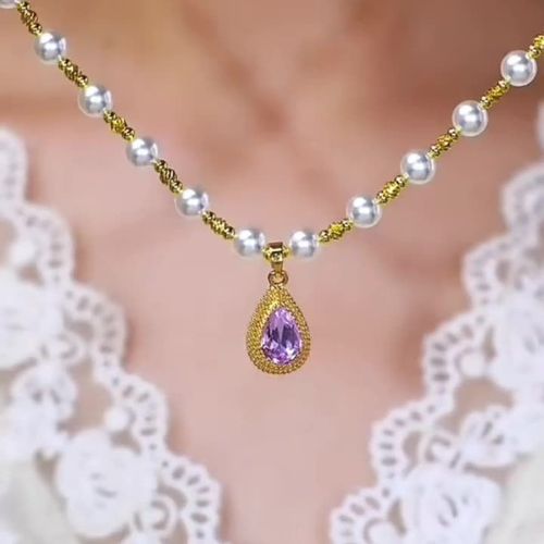 New purple zircon drop necklace women's light luxury sense of luxury versatile durian pendant fashion simple clavicle chain