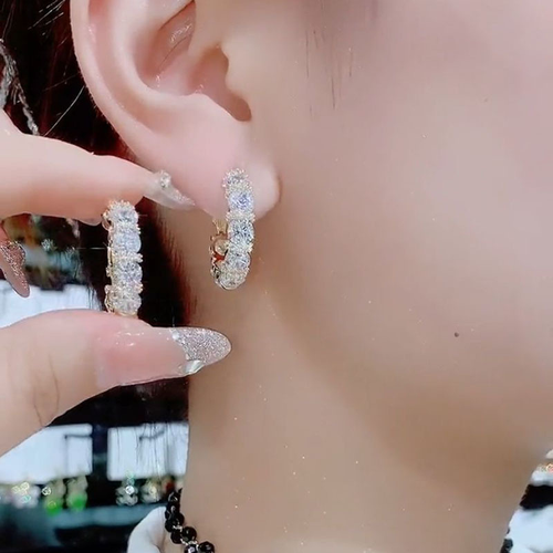 Light luxury, full of diamond zircon earrings, niche design, high-end sense of design, exquisite stud earrings, exquisite super flash earrings