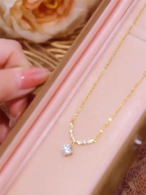 Dainty Elegant Fashion Pendant Necklace Stainless Steel Gold Plated One Single Cubic Zirconia Necklace Women