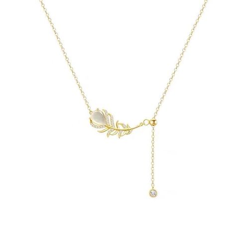 Cat's Eye Feather Diamond Titanium Steel Necklace for Women's Summer New Ins Style Quality Clavicle Chain