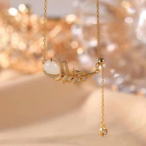 Cat's Eye Feather Diamond Titanium Steel Necklace for Women's Summer New Ins Style Quality Clavicle Chain