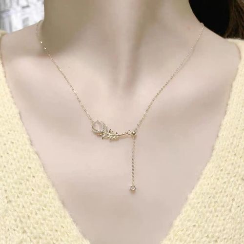 Cat's Eye Feather Diamond Titanium Steel Necklace for Women's Summer New Ins Style Quality Clavicle Chain