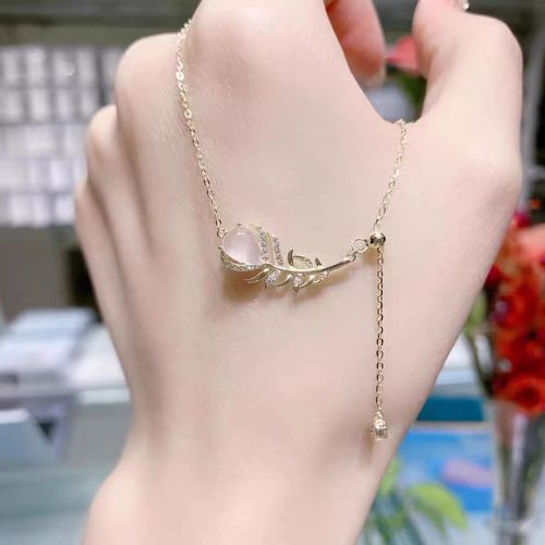 Cat's Eye Feather Diamond Titanium Steel Necklace for Women's Summer New Ins Style Quality Clavicle Chain