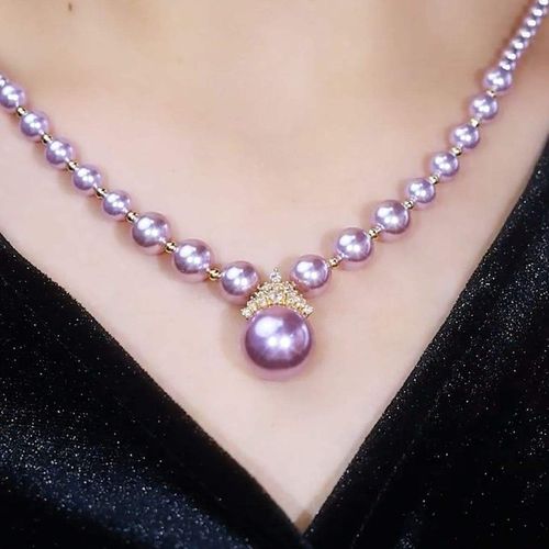 Purple Crown Imitation Pearl Necklace Senior Sense Autumn and Winter New Purple Gas East Clavicle Chain Pearl Necklace