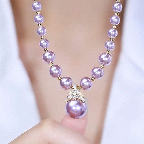 Purple Crown Imitation Pearl Necklace Senior Sense Autumn and Winter New Purple Gas East Clavicle Chain Pearl Necklace