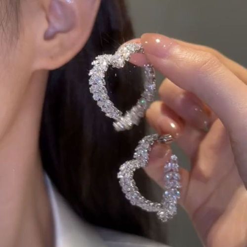 Finetoo Fashion Zircon Wheat Heart Earrings Delicate Crystal Drop Earrings for Women