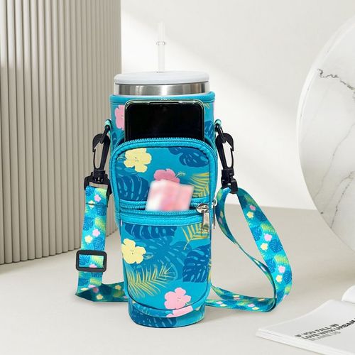Water Bottle Carrier Bag with Phone Pocket for 40 oz Tumbler, Water Bottle Holder Pouch with Adjustable Strap Bollus for Cup(more choices of color)