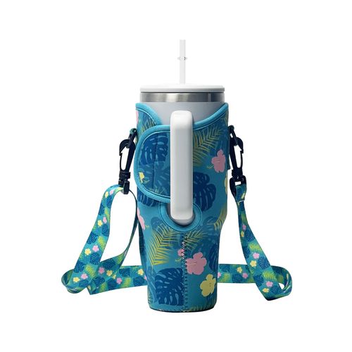 Water Bottle Carrier Bag with Phone Pocket for 40 oz Tumbler, Water Bottle Holder Pouch with Adjustable Strap Bollus for Cup(more choices of color)