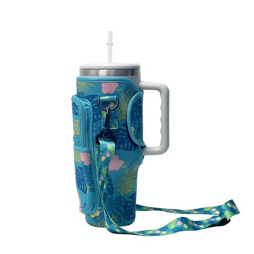 Water Bottle Carrier Bag with Phone Pocket for 40 oz Tumbler, Water Bottle Holder Pouch with Adjustable Strap Bollus for Cup(more choices of color)