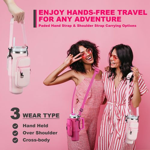 Water Bottle Carrier Bag with Phone Pocket for 40 oz Tumbler, Water Bottle Holder Pouch with Adjustable Strap Bollus for Cup(more choices of color)