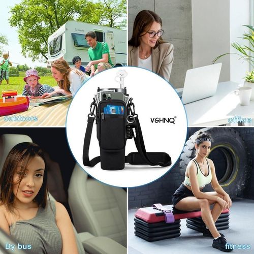 Water Bottle Carrier Bag with Phone Pocket for 40 oz Tumbler, Water Bottle Holder Pouch with Adjustable Strap Bollus for Cup(more choices of color)