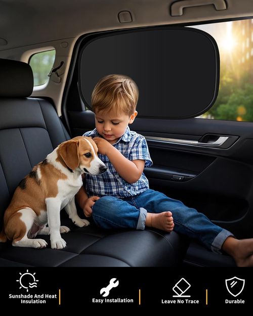 Window sunshade  car sunshade, 100% shading rate, electrostatic suction cup sunshade, universal suitable for car UV protection (4 pieces)