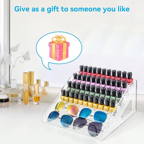 Nail Polish Organizer 72 Bottles of 6 Layers Sunglass Organizer Acrylic Display Rack Eyeglasses Storage Essential Oils Holder Makeup Organizer No Tool Needed Assembly, Clear