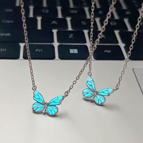 The Butterfly Light necklace is a new, simple, light luxury and fashionable style for women. It features a blue, luminous and dynamic Butterfly Forest Aurora collarbone chain