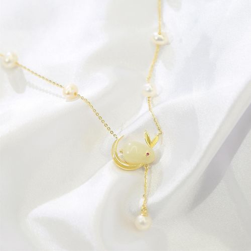 Pearl necklace, female, niche zodiac sign, Hetian jade rabbit, full sky star, collarbone chain pendant