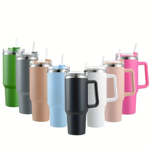 1 Pack, 40 oz Stainless Steel Insulated Mug with Handle and Straw Lid, Sports, Fitness, Outdoor Travel Water Cup, Reusable Car Coffee Cup, Large Capacity 400 oz Water Bottle, Variety of Bright Colours, Perfect for Camping, Driving, Birthday.