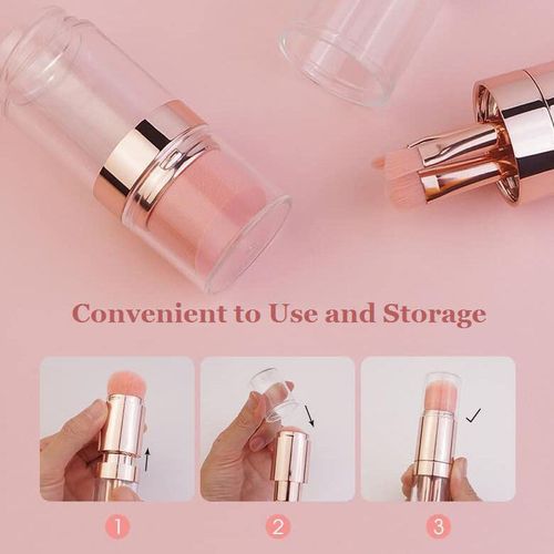 Synthetic hair plastic material multi-function 4 in 1 single foundation make-up double head with angle powder blusher contour powder