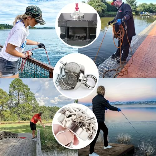 Heavy-Duty Fishing Magnetic Hook Set - Single-Sided Suction Cup, 2.36-Inch Diameter, 393.7-Inch Rope Holder and Hanging Ring, Maximum Pull Force 286.6 lbs