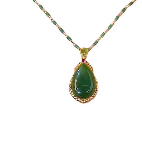 New Bamboo Jade Water Drop Pendant Necklace for Women