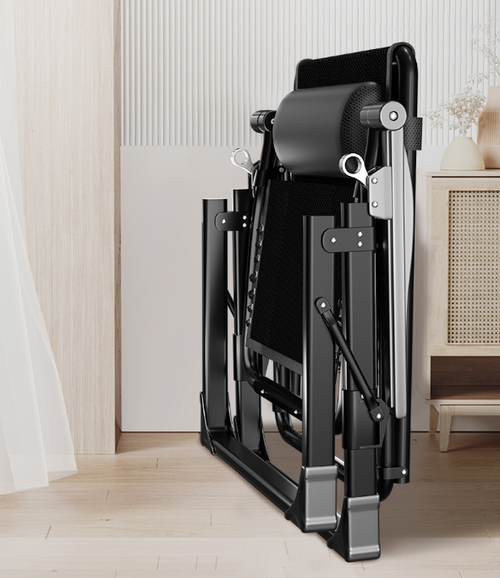 Folding Lazy Chair Black Office Recliner Single Person Foldable Chair Portable Backrest Zero Gravity Reinforced