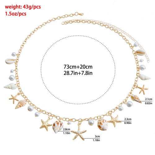 Bohemian summer beach shell waist chain seaside tourism imitation pearl starfish conch pendant body chain Europe and America