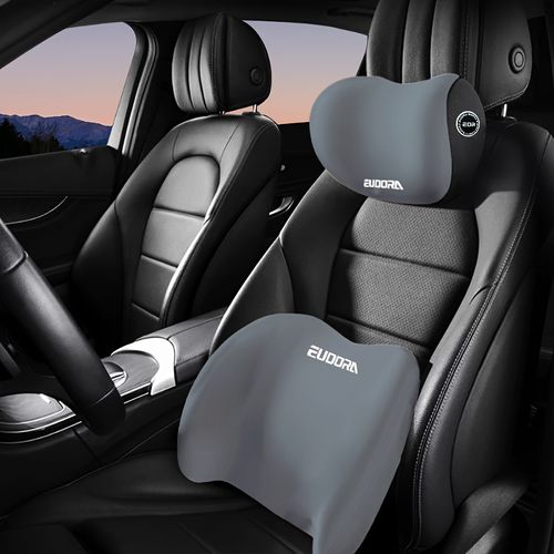 Car Headrest and Lumbar Support Set | Comfortable Upgrade for Autumn and Winter | Ergonomic Fit Design | High-Density Foam Filling | Comfortable for Long-Distance Driving | Includes 1 Headrest + 1 Lumbar Support