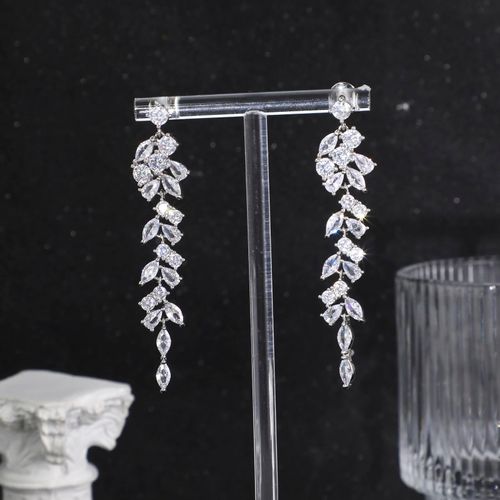 Silver pendant earrings, long silver thread ball earrings for women, shiny pendant