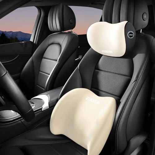Car Headrest and Lumbar Support Set | Comfortable Upgrade for Autumn and Winter | Ergonomic Fit Design | High-Density Foam Filling | Comfortable for Long-Distance Driving | Includes 1 Headrest + 1 Lumbar Support