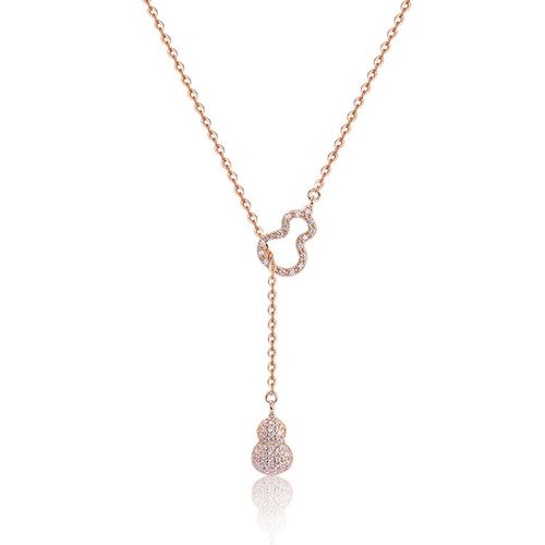 Fu Lu Shuang Quan Double Gourd Necklace Female ins Light Luxury High-end Temperament Tassel Clavicle Necklace