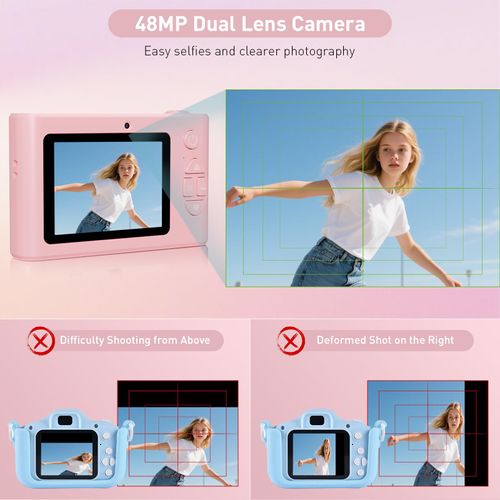 Camera Selfie 1080P HD Video Dual Lens, 48MP Digital Point and Shoot Cameras with 8X Zoom, Fill Light &64GB SD Card, Vintage Compact Small Camera for Boys Girls Kids (Pink)