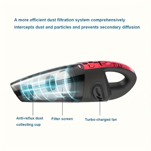 Car vacuum cleaner with five matching accessories for car interior, home and pet cleaning.