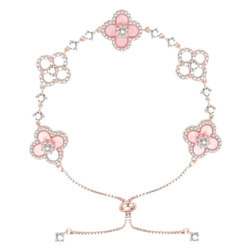 Luxury 2025 women's titanium bracelet, gilded retro style, four-petal pink crystal inlaid hollow adjustable length bracelet