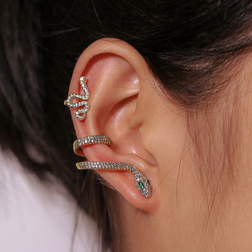 Full diamond three-dimensional snake-shaped stud earrings personalized three-dimensional animal earrings gold snake earrings 2-piece set ear bone clip women