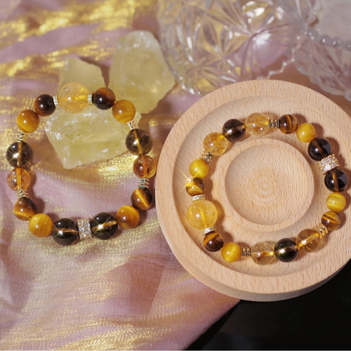 Jinba large comprehensive natural yellow tower crystal men's and women's natal year bracelet, gold tiger's eye crystal bracelet, high-end bracelet