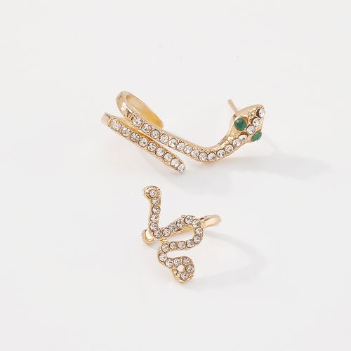 Full diamond three-dimensional snake-shaped stud earrings personalized three-dimensional animal earrings gold snake earrings 2-piece set ear bone clip women