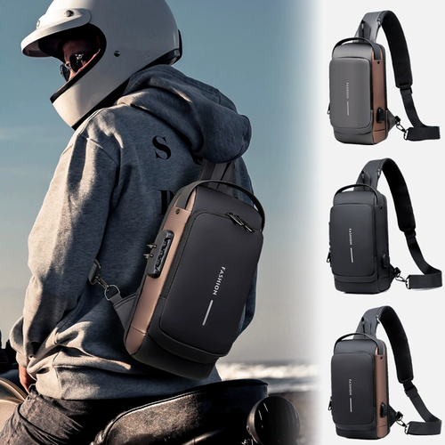 Men's Chest Bag with Password Lock, Anti-Theft Cycli0ng Bag, Casual Outdoor Running Travel Waist Bag, Single Shoulder Crossbody Sports Backpack(gray-brown)