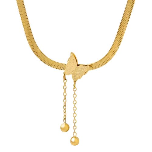 Frosted butterfly tassel titanium steel necklace for women, high-end, versatile, temperament, non-fade blade chain jewelry