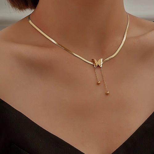 Frosted butterfly tassel titanium steel necklace for women, high-end, versatile, temperament, non-fade blade chain jewelry