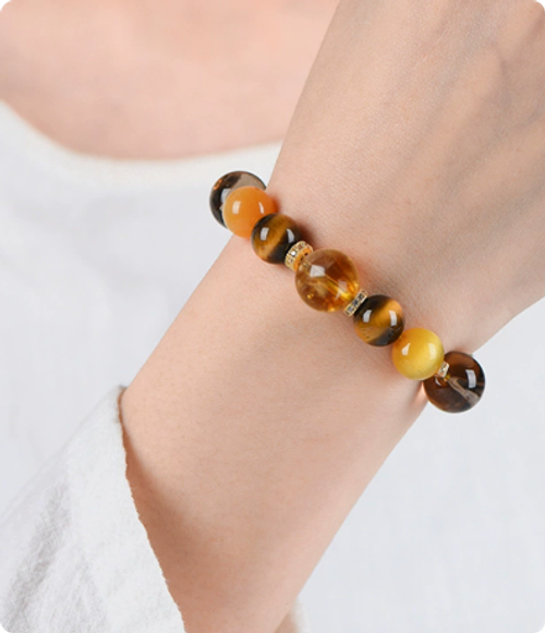Jinba large comprehensive natural yellow tower crystal men's and women's natal year bracelet, gold tiger's eye crystal bracelet, high-end bracelet