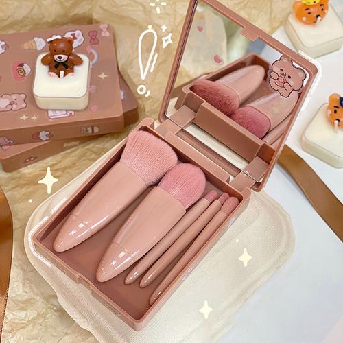 4 Colors Professional Portable Travel Makeup Brush Set Custom Logo with Mirror