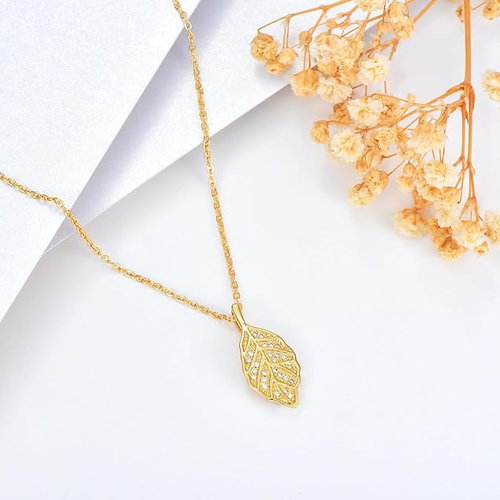 Women's gold leaf pendant necklace
