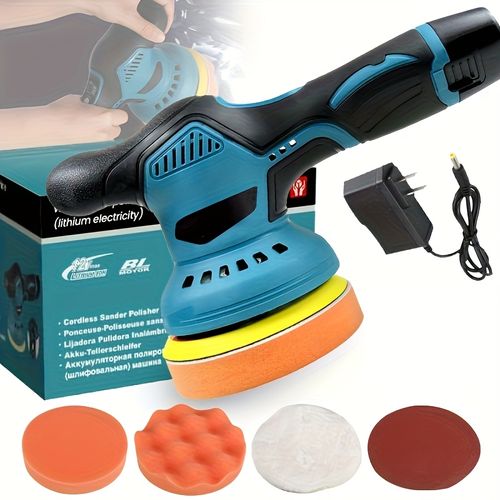 Cordless car polisher, car polishing kit, with battery, 8-speed adjustable, maximum speed 5000 RPM, 5-inch polishing pad with button, suitable for car detailing and scratch removal