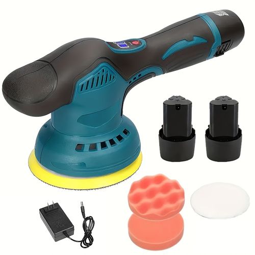 Cordless car polisher, car polishing kit, with battery, 8-speed adjustable, maximum speed 5000 RPM, 5-inch polishing pad with button, suitable for car detailing and scratch removal