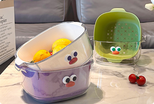Double layer dopamine draining basket home cute fruit basket cleaning filtered water 2-in-1 thickened fruit plate washing basket