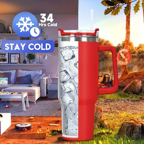 1 Pack, 40 oz Stainless Steel Insulated Mug with Handle and Straw Lid, Sports, Fitness, Outdoor Travel Water Cup, Reusable Car Coffee Cup, Large Capacity 400 oz Water Bottle, Variety of Bright Colours, Perfect for Camping, Driving, Birthday.