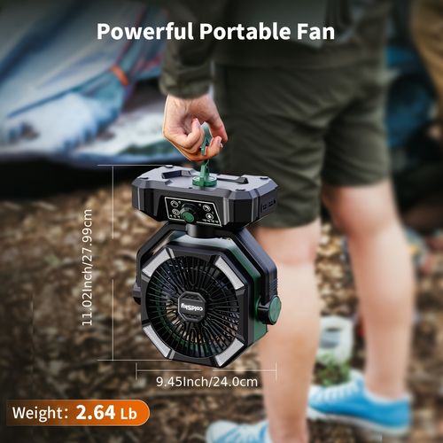 20000mAh Battery Powered Camping Fan - Dual Motor, 8-Speed With Remote Control & 4 LED Lanterns, Portable Outdoor Fan With Hook For Tent, Power Outage, Construction Site