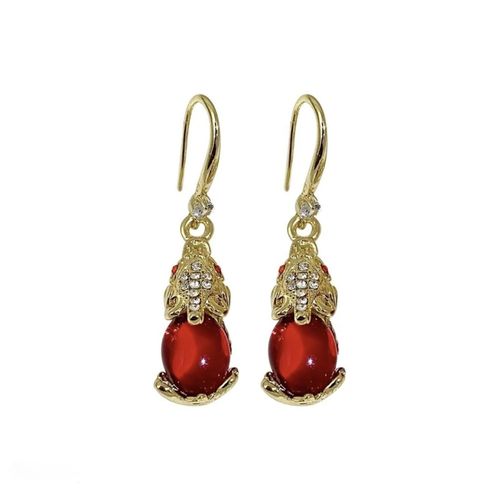 Retro Pixiu earrings for women, high-end light luxury temperament red drop earrings, popular fortune-enhancing ear accessories.